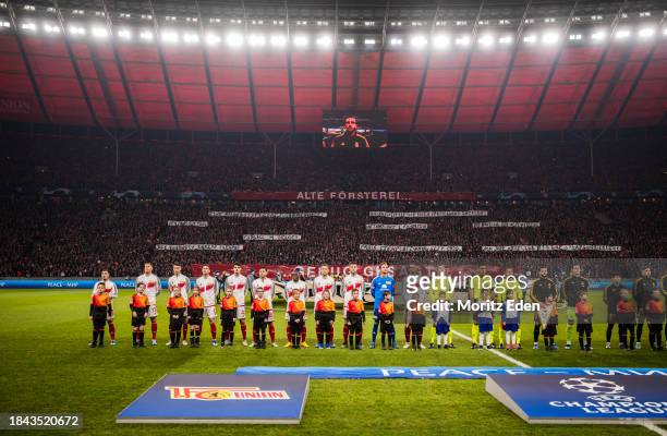 The players of 1 FC Union Berlin before the UEFA Champions League match between 1 FC Union Berlin and Real Madrid on December 12, 2023 in Berlin,...