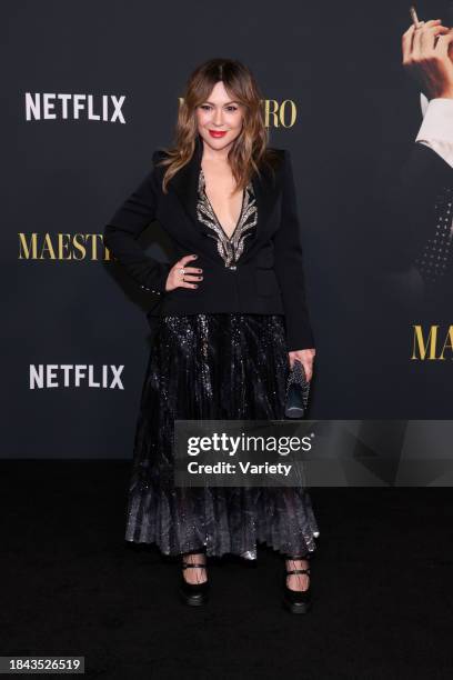 Alyssa Milano at the Los Angeles special screening of "Maestro" held at the Academy Museum of Motion Pictures on December 12, 2023 in Los Angeles,...