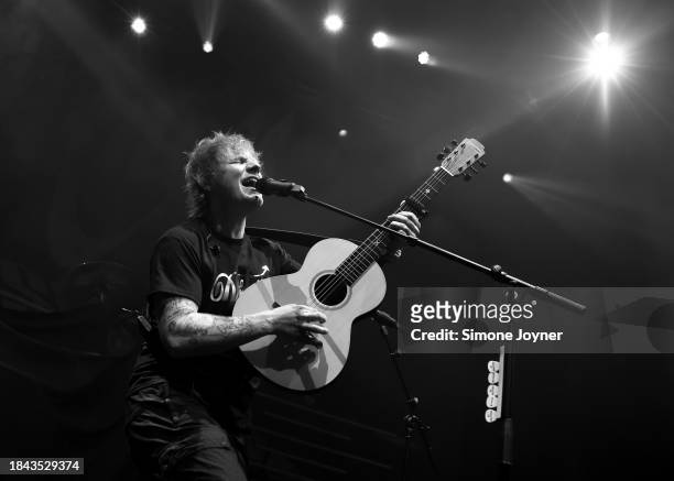 Ed Sheeran performs live on stage as he plays a surprise support set for The Darkness at The Roundhouse on December 09, 2023 in London, England.