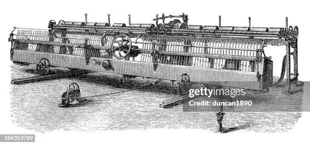 retro machinery - spinning jenny - cotton stock illustrations