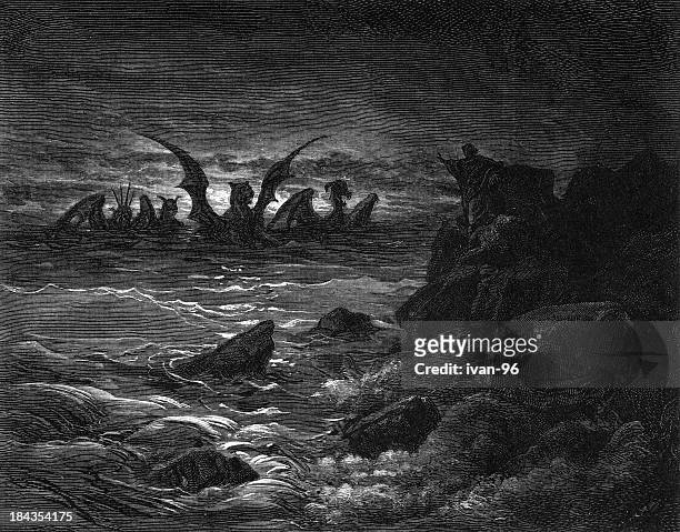 daniel interprets the dream - sea monster stock illustrations