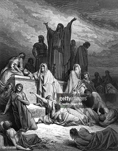 god saves jerusalem from the plague - gustave dore stock illustrations