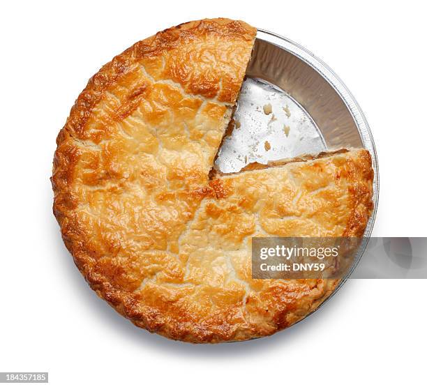 apple pie with one missing piece - fruit pie stock pictures, royalty-free photos & images