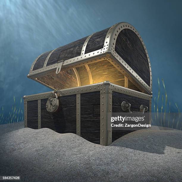 sunken treasure - schatkist stockfoto's en -beelden