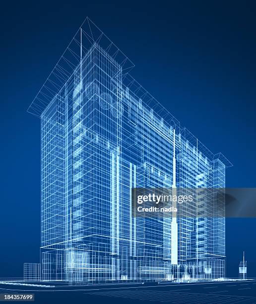 3d architecture abstract - skyscraper blueprint stock pictures, royalty-free photos & images