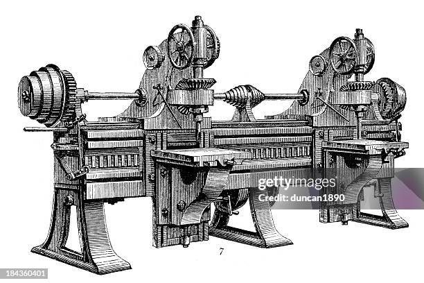 retro machinery - double slotted hole drilling machine - drill machine stock illustrations