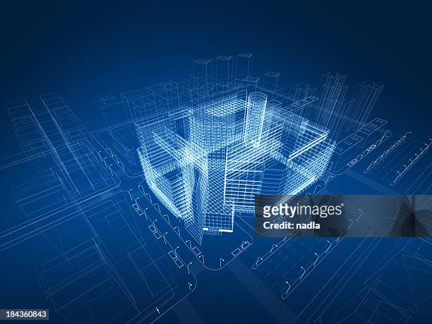 3d architecture abstract - building wireframe stock pictures, royalty-free photos & images