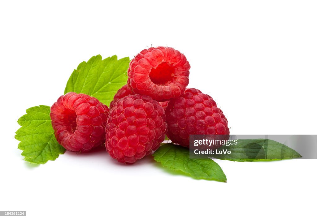 Isolate close-up of fresh raspberries