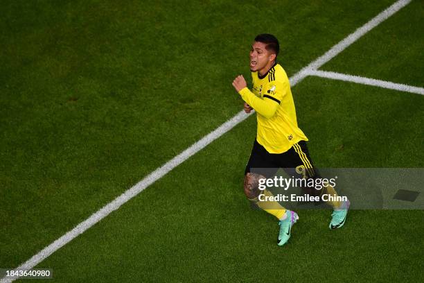 Cucho Hernández of Columbus Crew celebrates a goal during the first half against the Los Angeles FC during the 2023 MLS Cup at Lower.com Field on...