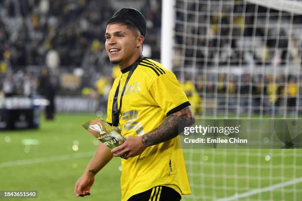 Cucho Hernández of Columbus Crew celebrates after winning the 2023 MLS Cup against the Los Angeles FC at Lower.com Field on December 09, 2023 in...