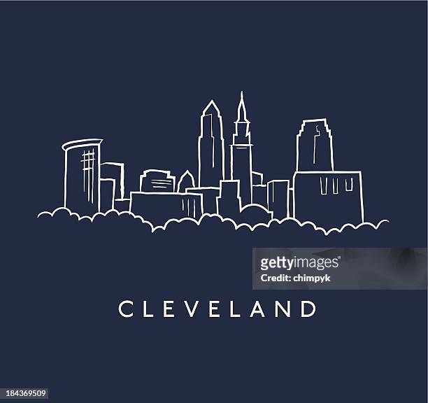 cleveland skyline sketch - cleveland ohio stock illustrations
