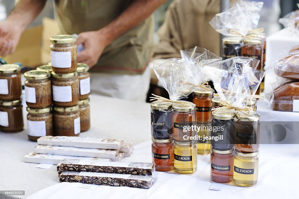 Honey and nougat on French market stall