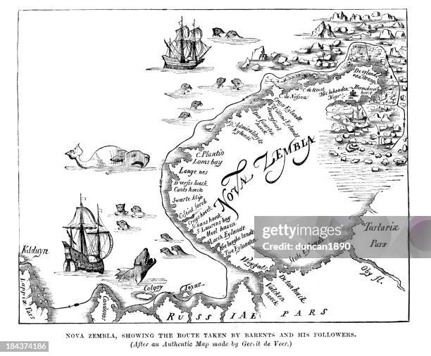 illustrations, cliparts, dessins animés et icônes de carte de novaya zemlya - archipel de la nouvelle zemble