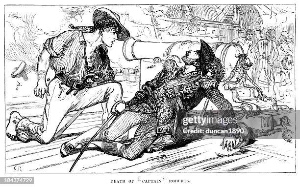 stockillustraties, clipart, cartoons en iconen met death of captain bartholomew roberts - galleischip