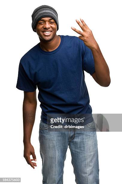 male portrait - three fingers stock pictures, royalty-free photos & images