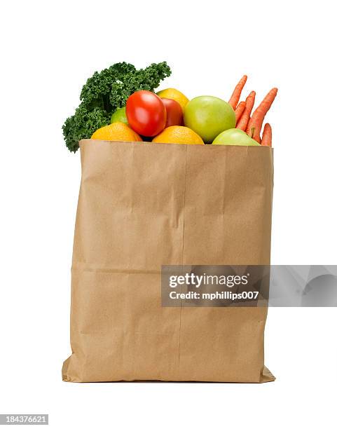 bag of groceries - supermarket fruit stockfoto's en -beelden