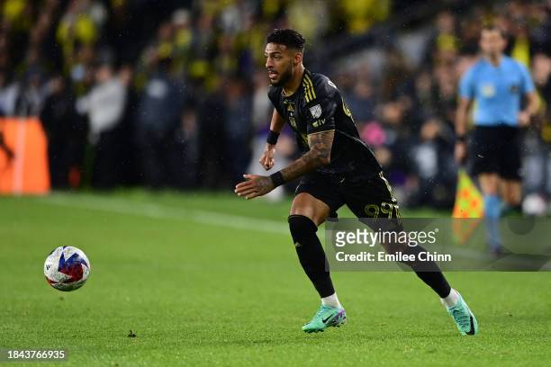 Denis Bouanga of Los Angeles FC controls the ball during the second half against the Columbus Crew during the 2023 MLS Cup at Lower.com Field on...