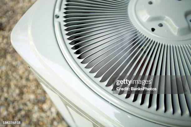 residential air conditioner condensing unit fan - compressor stock pictures, royalty-free photos & images