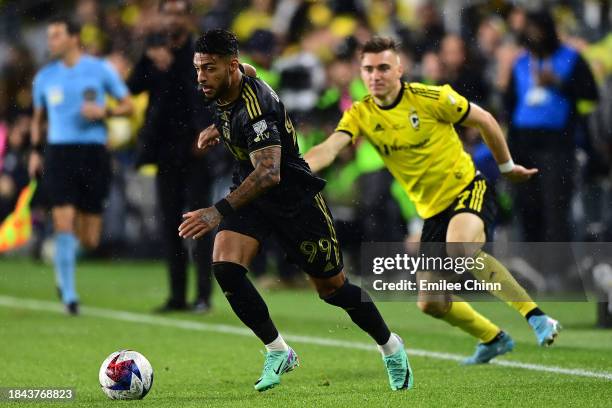 Denis Bouanga of Los Angeles FC controls the ball while defended by Julian Gressel of Columbus Crew during the second half during the 2023 MLS Cup at...