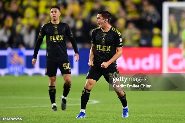 Sergi Palencia of Los Angeles FC reacts during the second half against the Columbus Crew during the 2023 MLS Cup at Lower.com Field on December 09,...