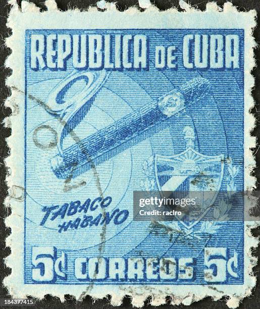 cuban cigar, havana, on an old postage stamp - cuba stamp stock pictures, royalty-free photos & images