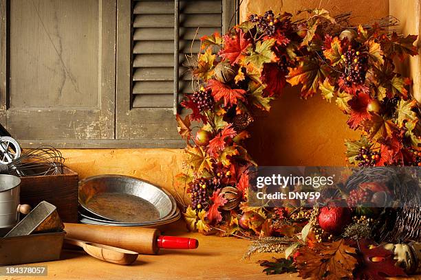 holiday cooking - autumn wreath stock pictures, royalty-free photos & images