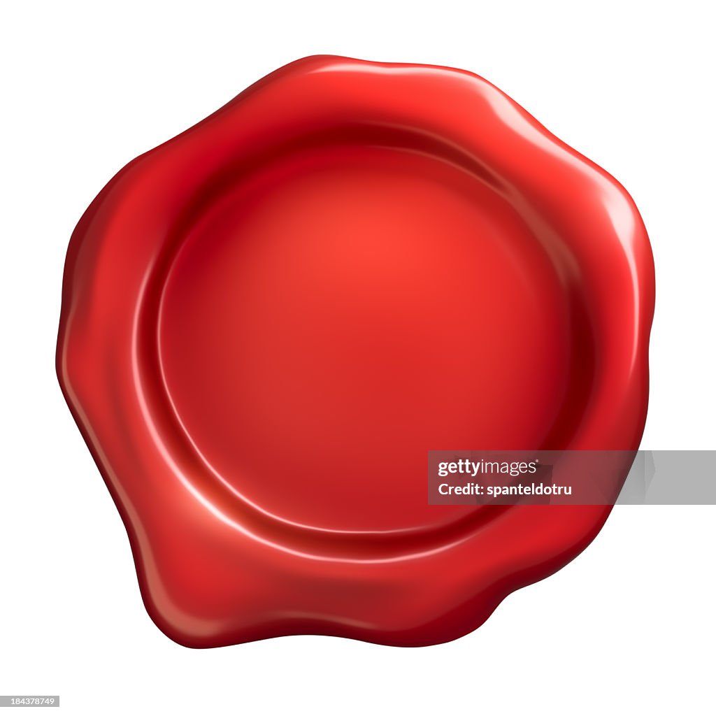 Red wax seal on a white background