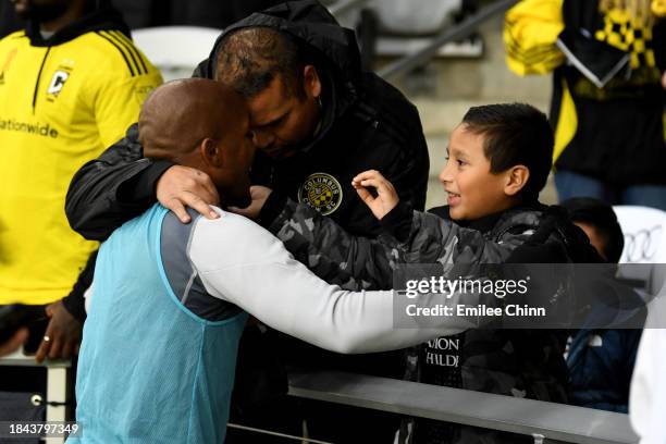 Darlington Nagbe of Columbus Crew interacts with family prior to the 2023 MLS Cup against the Los Angeles FC at Lower.com Field on December 09, 2023...