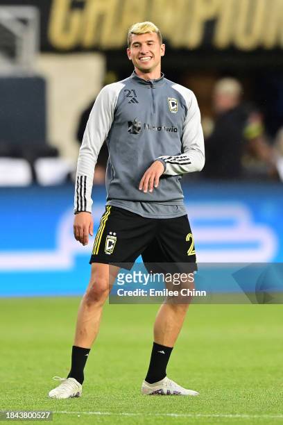 Yevhen Cheberko of Columbus Crew warms up prior to the 2023 MLS Cup against the Los Angeles FC at Lower.com Field on December 09, 2023 in Columbus,...