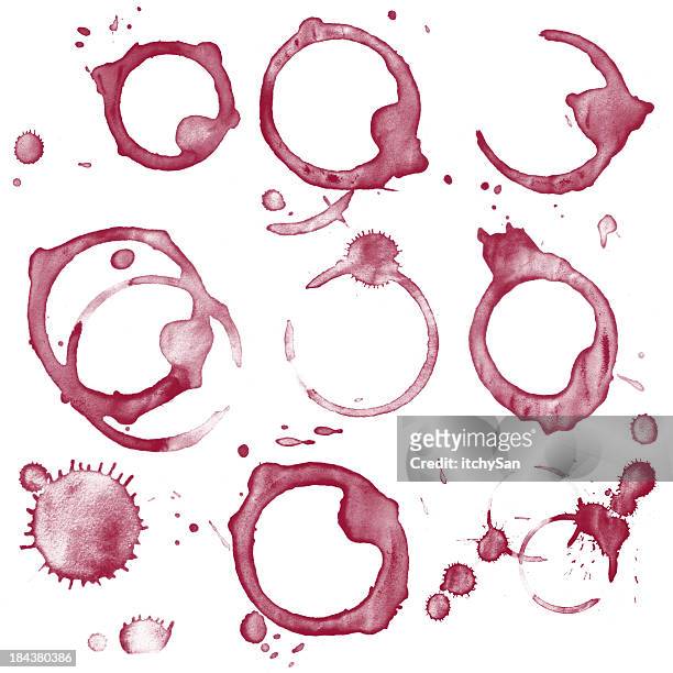 set of variuos wine stains isolated on white - stained stock pictures, royalty-free photos & images
