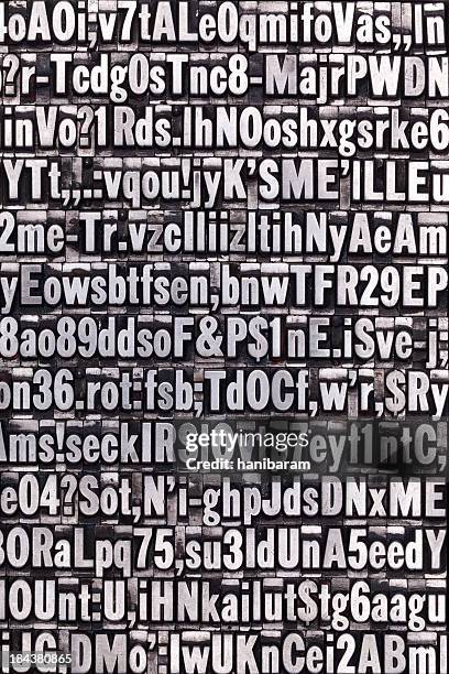 metal letterpress letters - seven letter words stock pictures, royalty-free photos & images