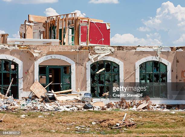 tornado damaged buildings - storm damage stock pictures, royalty-free photos & images