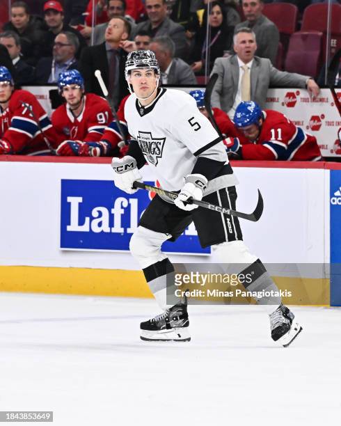 Andreas Englund of the Los Angeles Kings skates during the third period against the Montreal Canadiens at the Bell Centre on December 7, 2023 in...