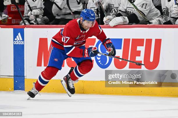 Jayden Struble of the Montreal Canadiens skates during the third period against the Los Angeles Kings at the Bell Centre on December 7, 2023 in...