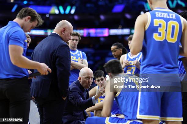 Head coach Mick Cronin of the UCLA Bruins reacts during the second half against the Villanova Wildcats at the Wells Fargo Center on December 09, 2023...