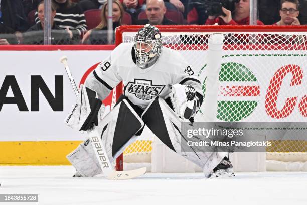 Cam Talbot of the Los Angeles Kings tends the net during the third period against the Montreal Canadiens at the Bell Centre on December 7, 2023 in...