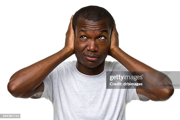 male portrait - covering ears stock pictures, royalty-free photos & images