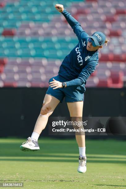 Heather Knight captain of England during a net session at DY Patil Stadium on December 13, 2023 in Navi Mumbai, India.