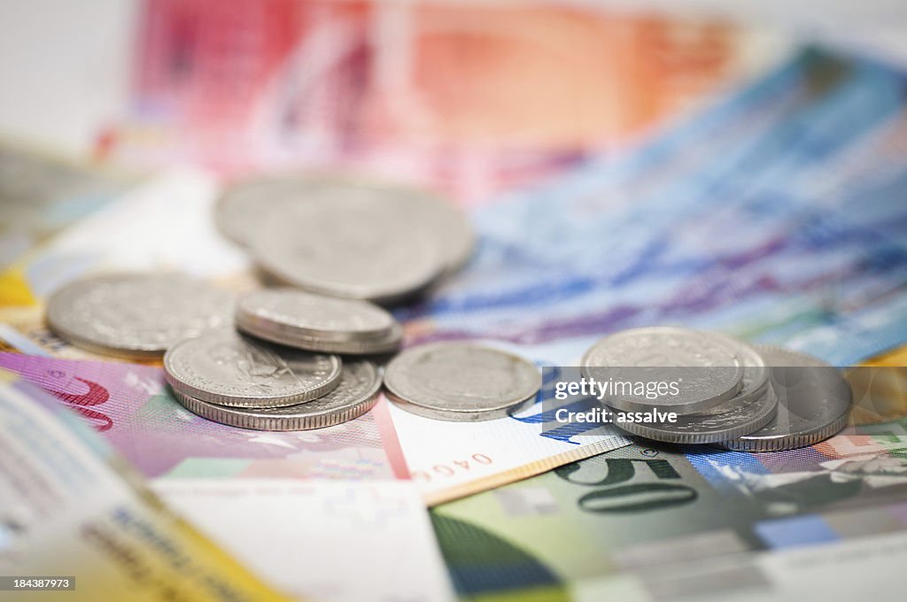 Swiss currency coins and notes