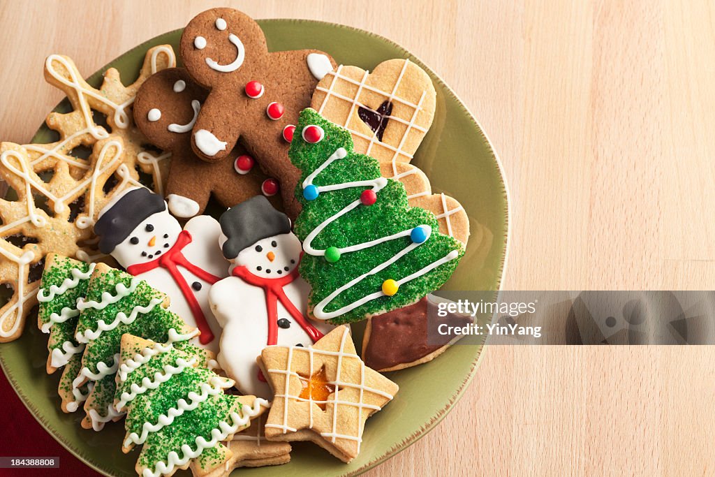 Christmas Cookie Holiday Plate Featuring Tree, Gingerbread, Snowman, Snowflake Desserts
