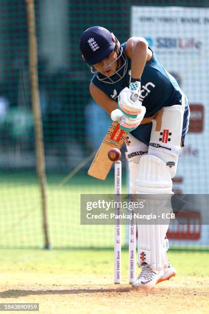 Sophia Dunkley of England during a net session at DY Patil Stadium on December 13, 2023 in Navi Mumbai, India.