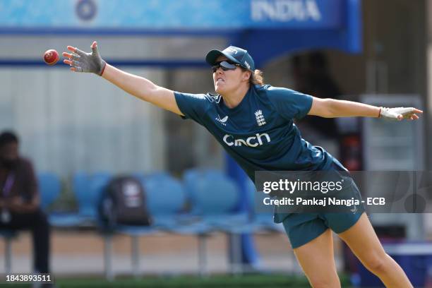 Nat Sciver-Brunt of England during a net session at DY Patil Stadium on December 13, 2023 in Navi Mumbai, India.