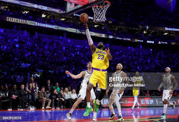 LeBron James of the Los Angeles Lakers shoots the ball against the Indiana Pacers during the second quarter in the championship game of the inaugural...