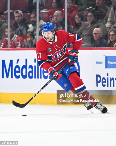 Josh Anderson of the Montreal Canadiens skates during the first period against the Los Angeles Kings at the Bell Centre on December 7, 2023 in...