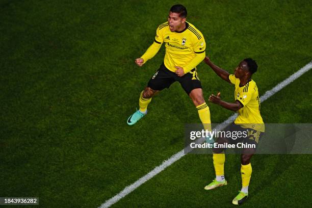 Cucho Hernández of Columbus Crew celebrates after scoring a goal during the first half against the Los Angeles FC in the 2023 MLS Cup at Lower.com...