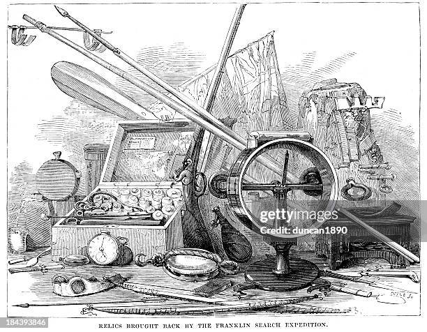 relics from the franklin search expedition - northwest passage stock illustrations