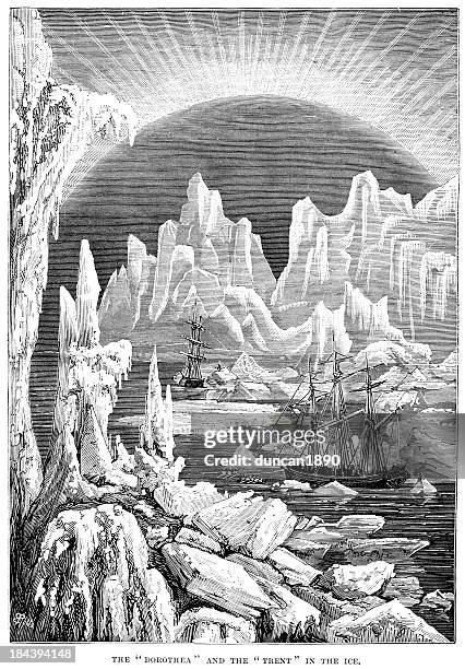 hms dorothea and trent in the ice - northwest passage stock illustrations
