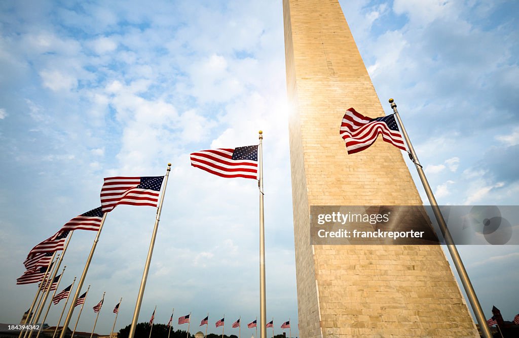 Washington Monument and US flag