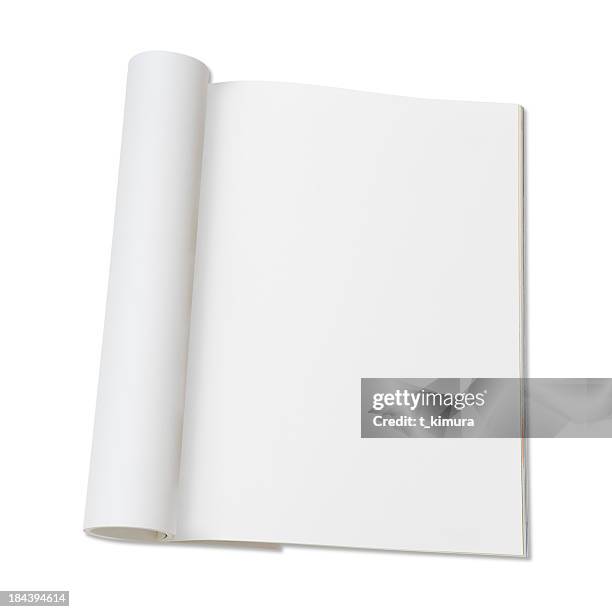 página de revista en blanco - folleto papel blanco fotografías e imágenes de stock