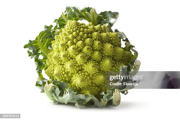 vegetables: romanesco broccoli isolated on white background - chou romanesco stock pictures, royalty-free photos & images